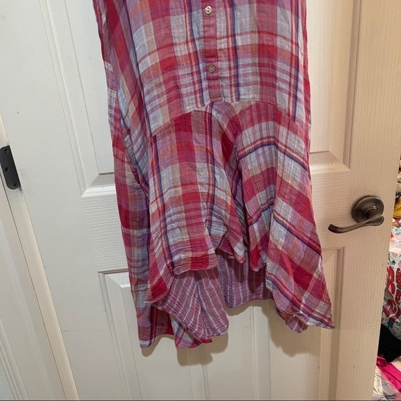 𝅺Anthropologie Pippa Swing Dress Plaid Cotton sleeveless High low summer small - Picture 6 of 8